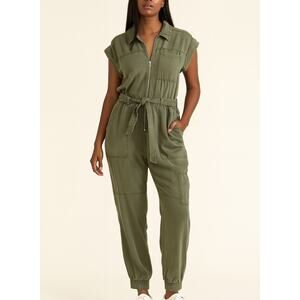 Black label by c'est toi jumpsuit olive green belted army SZ M jogger ankle